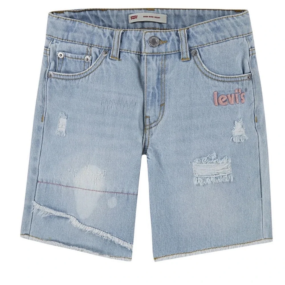 Levis Girls Light Wash Distressed Low‎ Pitch Midi Denim Shorts Size 7 Reg Pink